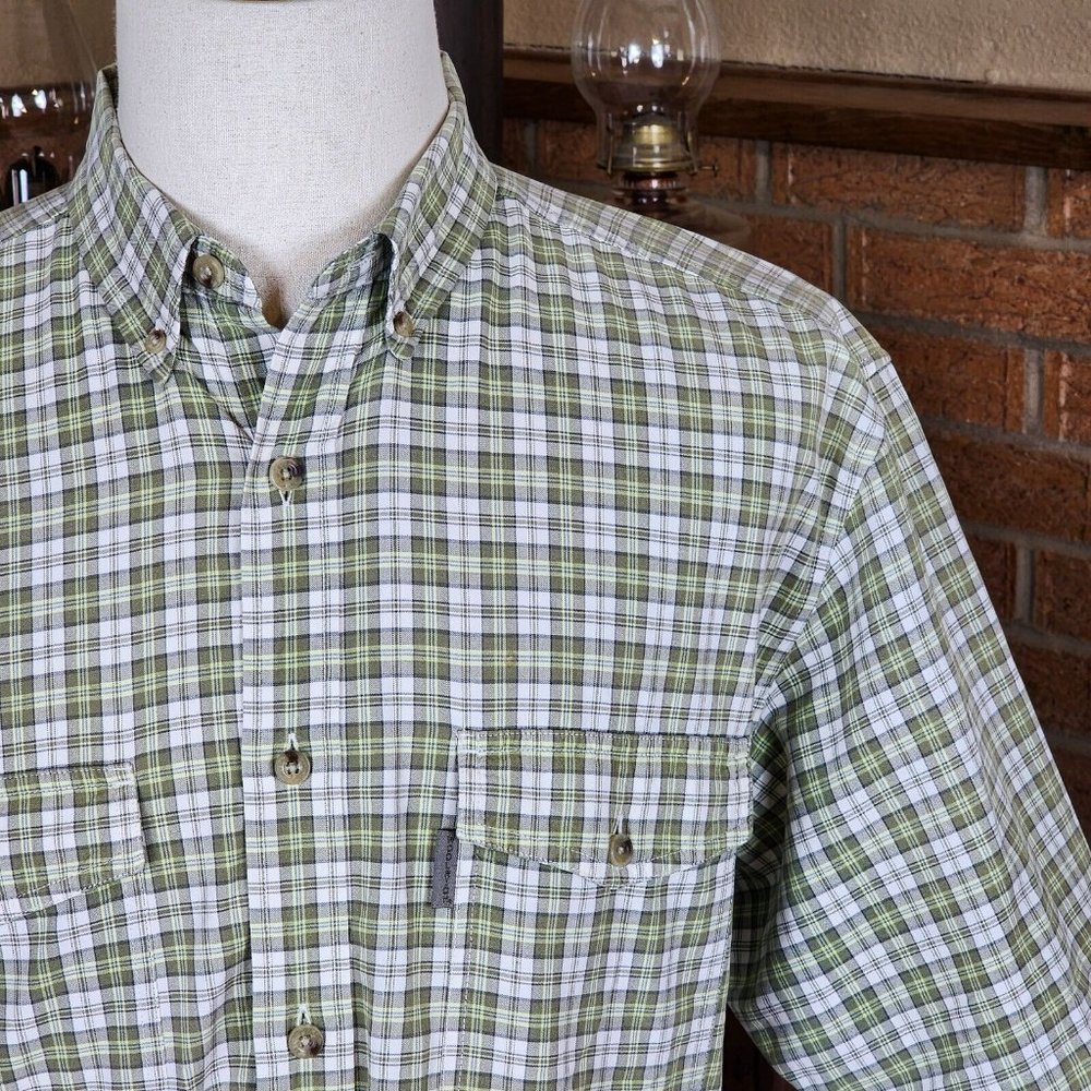 Woolrich Short Sleeve Shirt Green Plaid Size L
